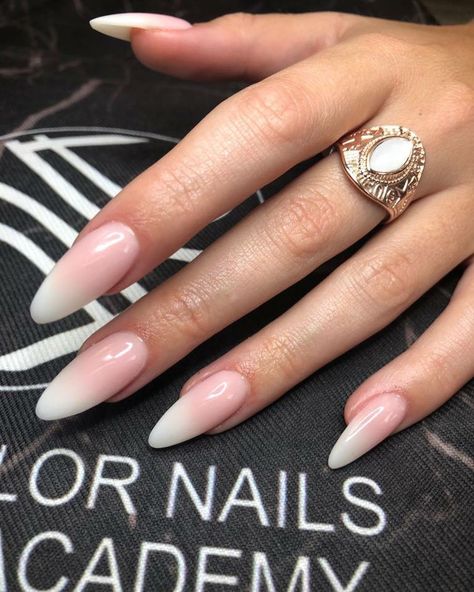 Ombre Rounded Nails, French Nails Oval Ombre, Oval Nails Ombre, Oval Ombré Nails, Nails French Fade, Nails Ombre Oval, Oval Ombre Acrylic Nails, Long Round French Nails, Round Ombré Nails