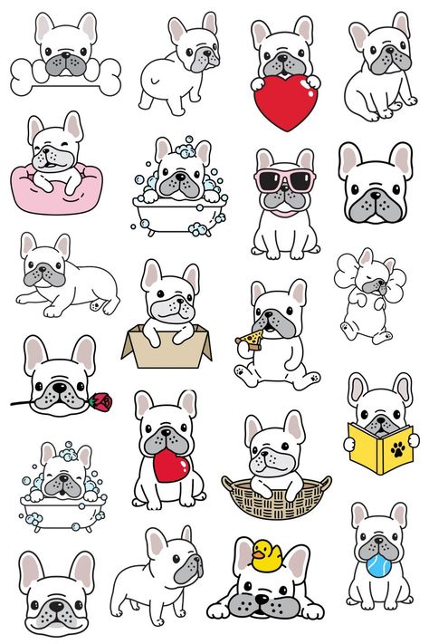 French Bulldog Stickers FRENCHIE Stickers Planner Stickers - Etsy Frenchie Doodle Easy, Kawaii French Bulldog, Easy Frenchie Drawing, French Bulldog Illustration Cute, French Bulldog Doodle, French Bulldog Stickers, How To Draw A French Bulldog, French Bulldog Nail Art, French Bulldog Nails