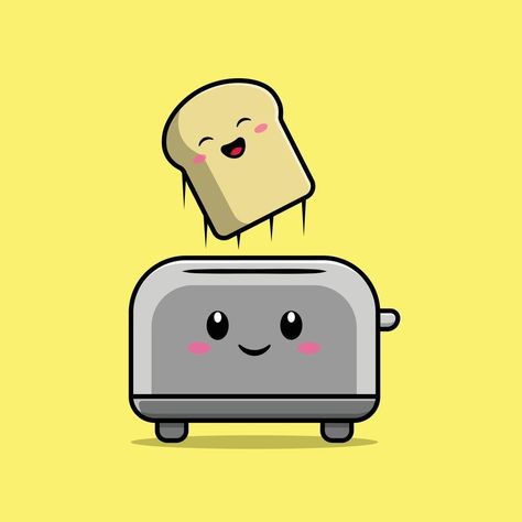 Toaster Drawing, Cute Toaster, Illustration Breakfast, Food Icon, Vector Icons Illustration, Logo Banners, Cityscape Photos, Nature Backgrounds, Scrapbook Journal