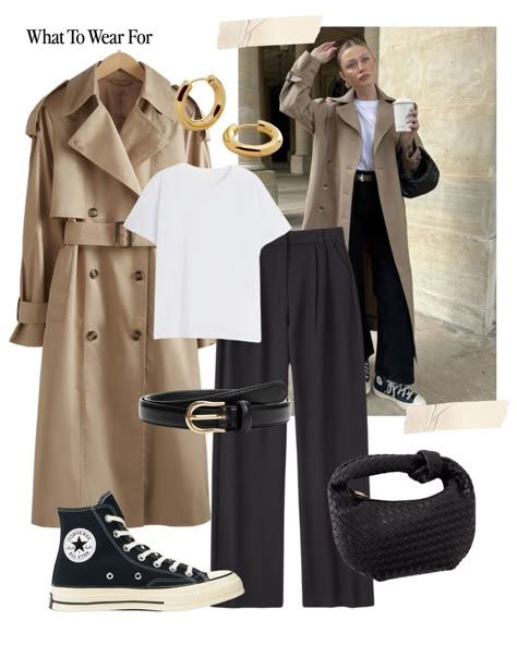 Cotton Rich Longline Trench Coat curated on LTK Converse And Trench Coat Outfit, Look Trench Coat, Trench Coat Outfit Work, Fall Outfits Trench Coat, Outfit Trench Beige, Trench Coat Casual Outfit, Camel Trench Coat Outfit, Trench Coat Winter Outfit, Long Trench Coat Outfit