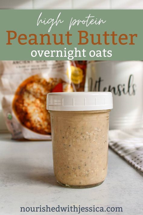 High Protein Peanut Butter Overnight Oats (40g per serving) - Nourished with Jessica High Protein Peanut Butter Overnight Oats, Peanut Butter Overnight Oats No Yogurt, Easy Overnight Oats Peanut Butter, Overnight Oats In A Jar High Protein, Overnight Oats With Pb2 Powder, Peanut Butter Overnight Oats Protein, Pb2 Overnight Oats, Protein Powder Overnight Oats, Overnight Oats With Protein Powder