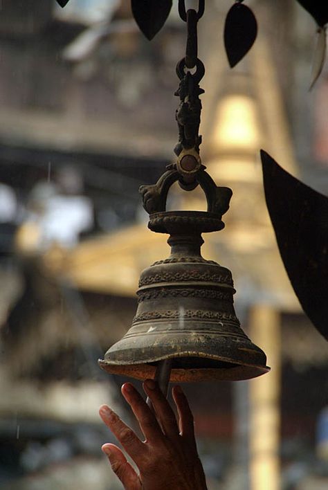 Ringing the Temple Bell Kathmandu Buddhist Pagoda, Temple Bell, Bell Pictures, Temple Bells, Color Pencil Sketch, Diy Wall Art Decor, Bell Design, Indian Temple, Sky Full Of Stars