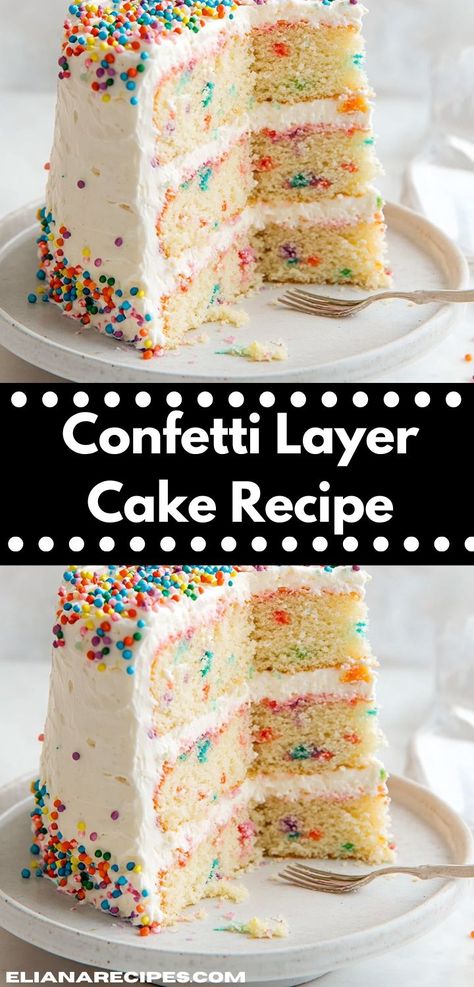 Looking for a delightful dessert idea? This Confetti Layer Cake Recipe bursts with vibrant flavors and colorful sprinkles, making it a show-stopping treat perfect for birthdays and family celebrations. Centerpiece For Birthday, Confetti Cake Recipes, Unique Recipes Desserts, Layer Cake Filling, Birthday Cake Flavors, Colorful Desserts, Layer Cake Recipes, Confetti Cake, Festive Desserts