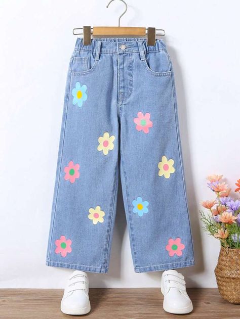 Kidcore Jeans, Denim Diy Clothes, Aaliyah Style, Flower Jeans, Funky Outfits, Jeans Diy, Jeans Kids, Girls Denim