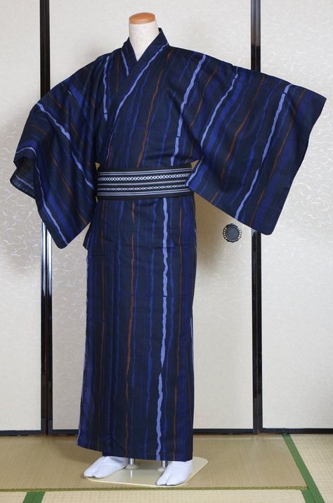 Yukata Male, Men's Yukata, Asian Clothing, Character Clothing, Male Kimono, Japanese Clothing, Blue Kimono, Clothing Model, Dress Designer