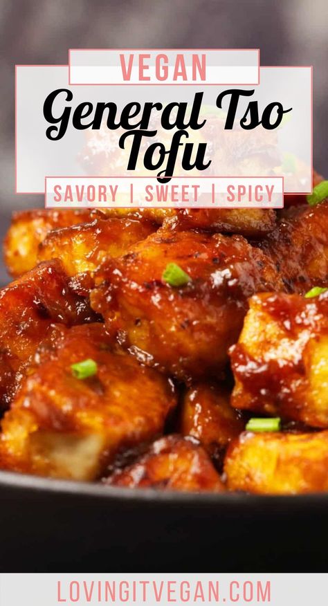 This General Tso's tofu is savory, sweet, spicy and so delicious it will likely go straight onto your regular dinner rotation. Super flavorful. Tofu Dinner, Tofu Crispy, General Tso Tofu, Chopped Broccoli, Tofu Recipes Vegan, Dinner Rotation, Chinese Restaurants, General Tso, Firm Tofu