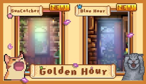 Golden Hour ( Window Light ) at Stardew Valley Nexus - Mods and community Stardew Valley Aesthetic Mods, Stardew Valley Cottagecore, Stardew Valley Mods, Stardew Mods, Aesthetic Window, Aesthetic Gaming, Child Development Activities, Window Lights, Stardew Valley Tips