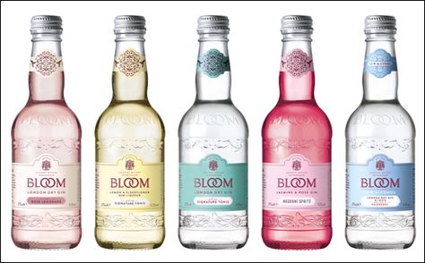 Water Graphic Design, Kombucha Packaging, Alcoholic Party, Bloom Gin, Fruit Juice Packaging, Beer Ideas, Water Graphic, Soda Labels, Strawberry Gin