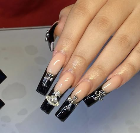 Nail Ideas Y2k Long, Black Acrylic Nails, Drip Nails, Her Nails, Long Acrylic Nails Coffin, Acrylic Nails Coffin Pink, Bling Acrylic Nails, Square Acrylic Nails, Fire Nails