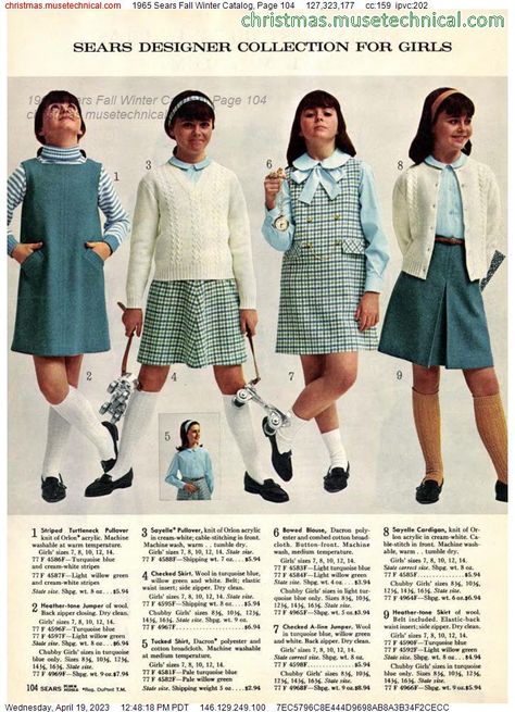 1965 Sears Fall Winter Catalog, Page 104 - Catalogs & Wishbooks 60’s Fashion, Vintage Kids Fashion, Vintage Girls Clothes, Vintage Kids Clothes, Christmas Catalogs, Striped Turtleneck, 1960s Fashion, Moda Vintage, Mode Inspo