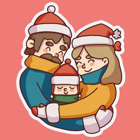 Family Hugging Drawing, Family Hug Illustration, Christmas Family Drawing, Family Hugging, Winter People, Hugging Drawing, Family Hug, Hug Illustration, People Hugging