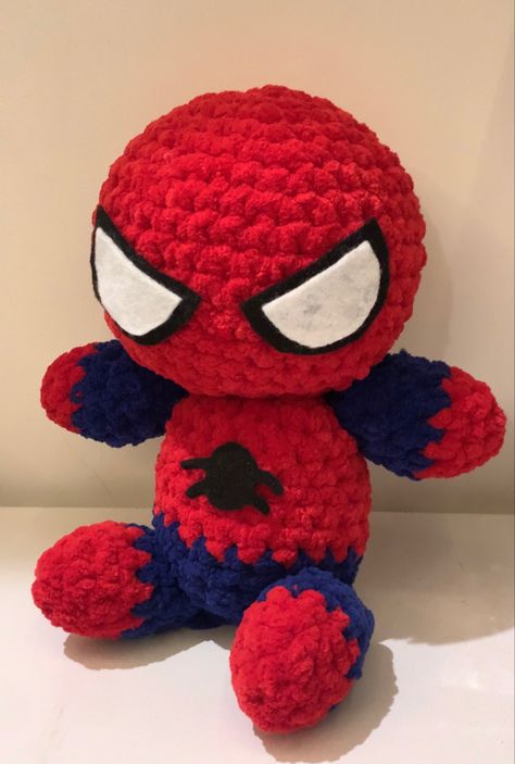 Crochet ideas #crochet #spiderman Crochet Spider Man Amigurumi, Crochet Spiderman Plush, Spiderman Crochet Plushie, Crochet Things For Boys, Crochet Ideas Spiderman, Crochet Spiderman Free Pattern, Knitted Spiderman, Crochet Projects Halloween, Spiderman Plushies