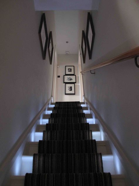 Brighten a dark staircase...it looks great! Brightening Up A Dark Stairwell, Dark Narrow Staircase Ideas, Dark Staircase Ideas Brighten, Narrow Stairwell Ideas, How To Brighten A Dark Hallway, Victorian Staircase Ideas, Brighten Dark Hallway, Narrow Staircase Ideas, Stairwell Remodel