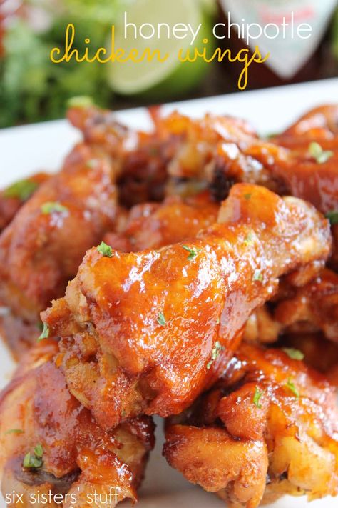 Chipotle Chicken Wings Recipe, Honey Chipotle Chicken Wings, Chipotle Chicken Wings, Chipotle Wings, Honey Chipotle Chicken, Honey Chipotle, Six Sisters Stuff, Chipotle Sauce, Chipotle Chicken