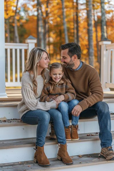 Family Fall Poses, Family Of 3 Photo Ideas Fall, Family Autumn Photoshoot, Family Fall Photoshoot, Fall Photo Ideas, Fall Photoshoot Family, Fall Family Photoshoot, Cabin Vibes, Fall Photo Shoot Outfits