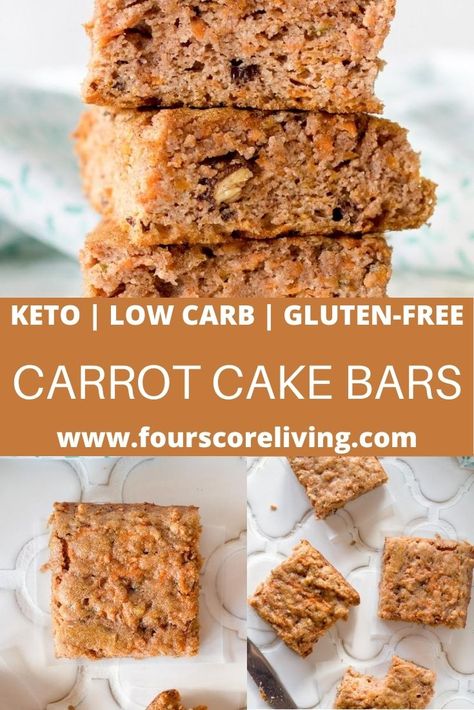 These keto carrot cake bars are super simple to make and they are amazing on their own or topped with a keto frosting. Macro Desserts, Classic Carrot Cake Recipe, Low Carb Carrot Cake, Gf Treats, Healthier Baking, Classic Carrot Cake, Carrot Cake Bars, Gluten Free Carrot Cake, Desserts Keto