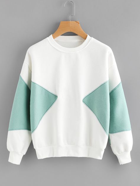 Shop Color Block Sweatshirt online. SheIn offers Color Block Sweatshirt & more to fit your fashionable needs. White Crewneck Sweatshirt, Color Block Shirts, Trendy Hoodies, White Pullover, Color Block Sweatshirt, White Long Sleeve Top, Colour Blocking, Cooler Look, White Long Sleeve Shirt