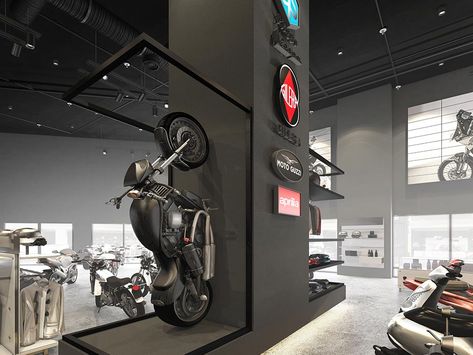 Motorbike Showroom, Motorcycle Showroom Interior, Motorcycle Showroom Design, Automotive Showroom, Car Showroom Interior, Bike Showroom, Car Showroom Design, Motorcycle Museum, Industrial Office Design