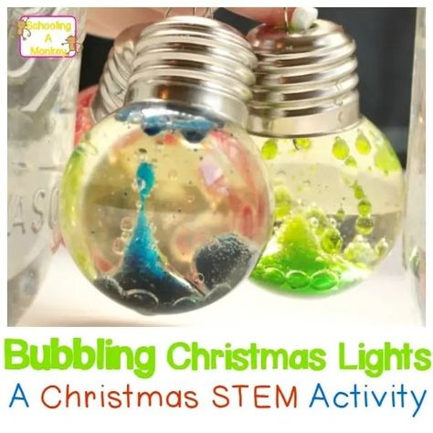 25 Easy Christmas STEAM Activities - Happy Toddler Playtime Science Christmas Ornaments, Bubble Christmas Lights, Play Dough Christmas, Christmas Stem Challenge, Christmas Stem Activities, Christmas Science Experiments, Kindergarten Party, Bubble Christmas, Holiday Math