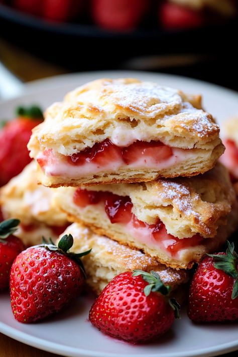 Strawberry Cream Scones Soft Scones Recipe Easy, Dessert Scones, Strawberry Scones Recipe, Perfect Scones, Chocolate And Raspberry Tart, Baking Scones, Strawberry Scones, Scone Recipes, Scones Recipe Easy