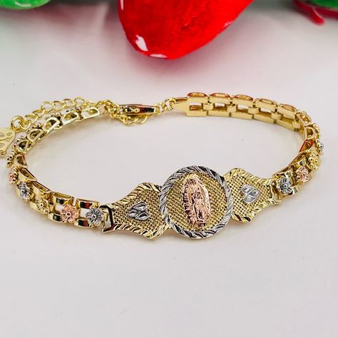 Bracelets, Guaranteed Italian Laminated Gold, Adjustable, With Virgin Of Guadalupe Image Gold Chain Bracelet Women, Mexican Jewelry Bracelets, Virgin Of Guadalupe, Gold Chain Bracelet, Mexican Jewelry, Bracelet Women, Gold Bracelet Chain, School Items, Womens Bracelets