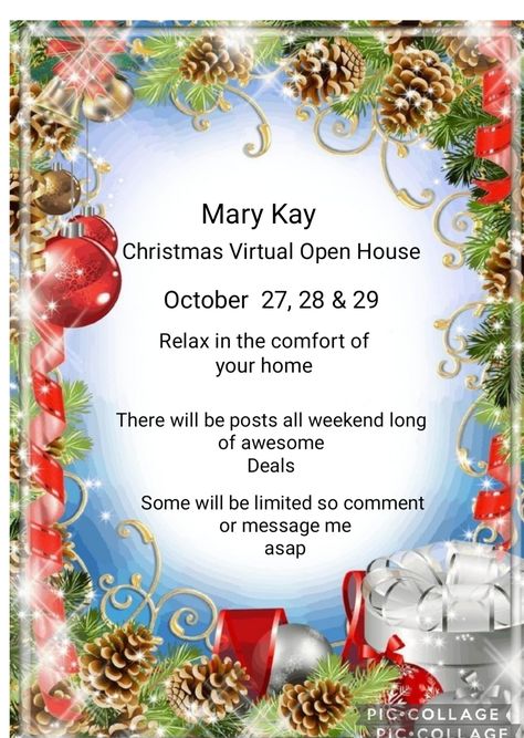 It's that time of year🎅🎄 A Mary Kay Virtual Open House in my VIP Group. WANT a invite let me know🥰 Mary Kay Holiday Open House Ideas, Mary Kay Open House Invitations, Mary Kay Open House, Open House Invitations, Mary Kay Christmas, Mary Kay Holiday, Holiday Open House, Open House Invitation, Christmas Open House