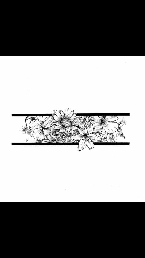 Band Of Flowers Tattoo, Wrist Band Tattoo Design, Wrist Band Tattoo For Women, Floral Band Tattoo Design, Thigh Band Tattoo Women, Flower Band Tattoo Design, Flower Band Tattoo, Black Band Tattoo, Wrist Band Tattoo