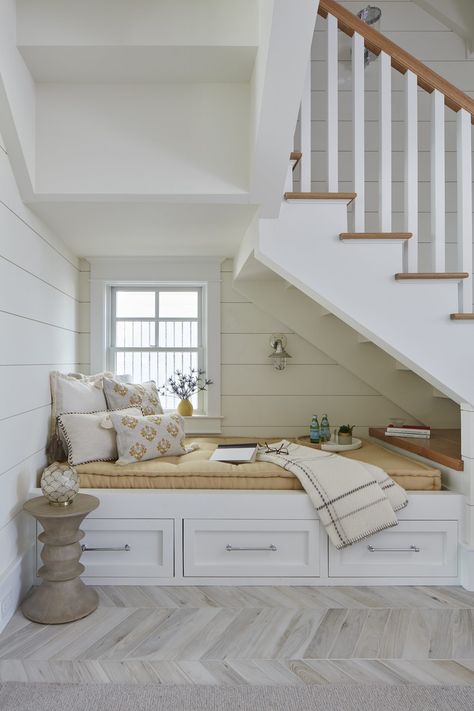 Window Under Stairs, Bed Under Stairs, Cottage Stairs, Under Stairs Nook, Stair Nook, Delaware Beaches, Staircase Storage, In Harmony With Nature, Under The Stairs