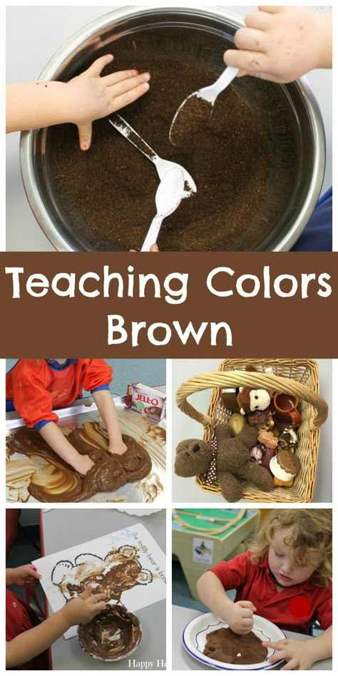 Teaching Colors Brown - so FUN! Love all these creative ways to celebrate the color brown! Brown Bear Brown Bear Activities, Color Activities For Toddlers, Happy Home Fairy, Ideas For Organizing, Brown Theme, Color Lessons, Color Of The Week, Preschool Colors, Teaching Colors