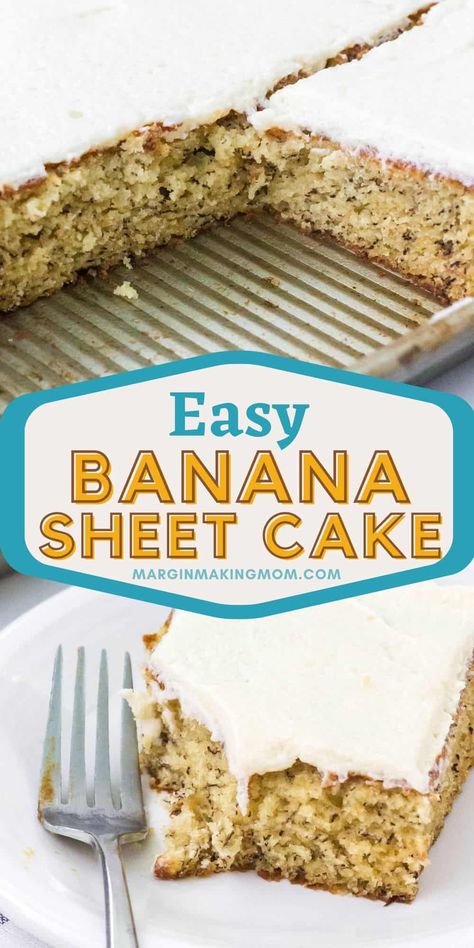 This homemade banana sheet cake is a classic southern dessert made with ripe bananas, for a delightfully sweet treat that serves a crowd! It's easy to make and disappears fast! Banana Sheet Cake, Banana Sheet Cakes, Cake With Frosting, Banana Recipes Overripe, Fluffy Frosting, Comfort Desserts, Impressive Desserts, Easter Desserts, Sheet Cake Recipes