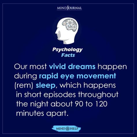 Our most vivid dreams happen during rapid eye movement (Rem) sleep, which happens in short episodes throughout the night about 90 to 120 minutes apart. #dreams #eye #vividdreams Rapid Eye Movement, Behavior Psychology, Human Behavior Psychology, Native American Beliefs, Gk Facts, Psychology Fact, Psychological Tips, Spiritual Science, Eye Movement