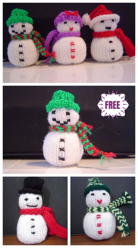 DIY Knit Snowman Toy Free Knitting Pattern Free Xmas Knitting Patterns, Knitted Snowman Pattern Free, Christmas Toy Knitting Patterns, Knitting Dolls Free Patterns, Christmas Knitting Projects, Knitted Christmas Decorations, Knitting Patterns Free Dog, Christmas Fabric Crafts, Rabbit Knitting Pattern