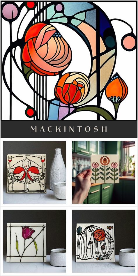 Charles Rennie Mackintosh Designs, Mackintosh Design, Art Nouveau Tiles, Charles Rennie Mackintosh, Rennie Mackintosh, Art Deco Inspired, Rug Hooking, Floral Patterns, Art Deco Fashion