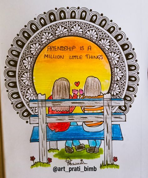 Mandala special, friendship goals, friendship day Friendship Mandala, Drawing For Friendship Day, Friendship Mandala Art, Friends Mandala Art, Friendship Day Drawing, Friendship Day Sketch, Friendship Day Mandala Art, Two Friends Mandala Art, Friendship Day Special Drawing