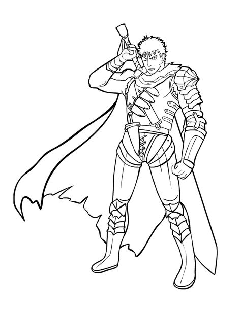 gutts Guts Easy Drawing, Lineart Coloring Pages, Guts Drawing, Lineart Coloring, Guts Berserk, Berserk Anime, Berserk Guts, Anime Drawing, Drawing Easy