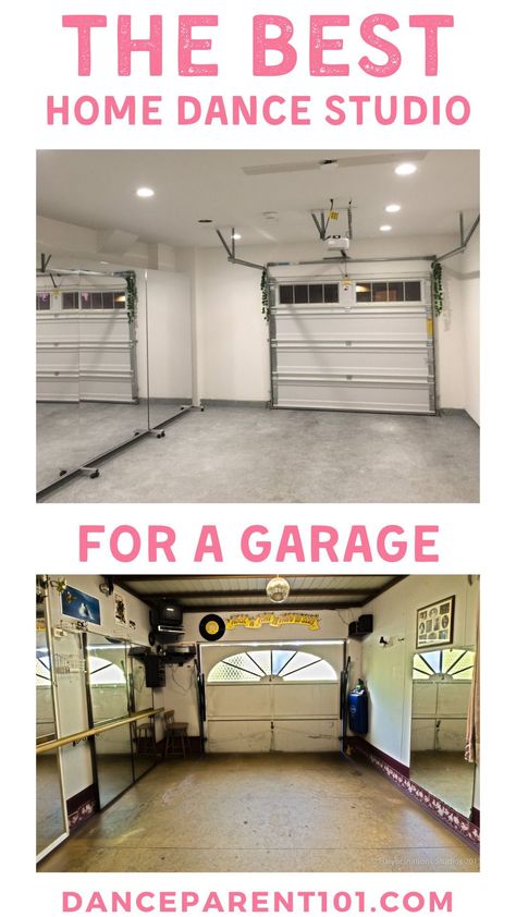 Dance Room In Garage, Home Gym And Dance Studio, Garage Into Dance Studio, Shed Dance Studio, Transform Garage Into Gym, Dance Studio Garage, Garage Ballet Studio, Converting Garage Into Gym, Garage Dance Studio Ideas