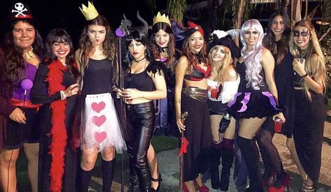 Disney villains group costume Disney Villain Group Costume, Villains Group Costume, Jasmine Costume Girls, Disney Villains Costumes, Villains Costumes, Homemade Couples Costumes, Mermaid Costume Women, Homemade Mermaid Costumes, Native American Halloween Costume