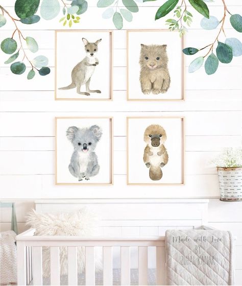 Neutral Animal Nursery, Australian Animal Nursery, Australian Nursery, Australian Decor, Koala Nursery, Farm Nursery Decor, Kangaroo Baby, Animal Baby Room