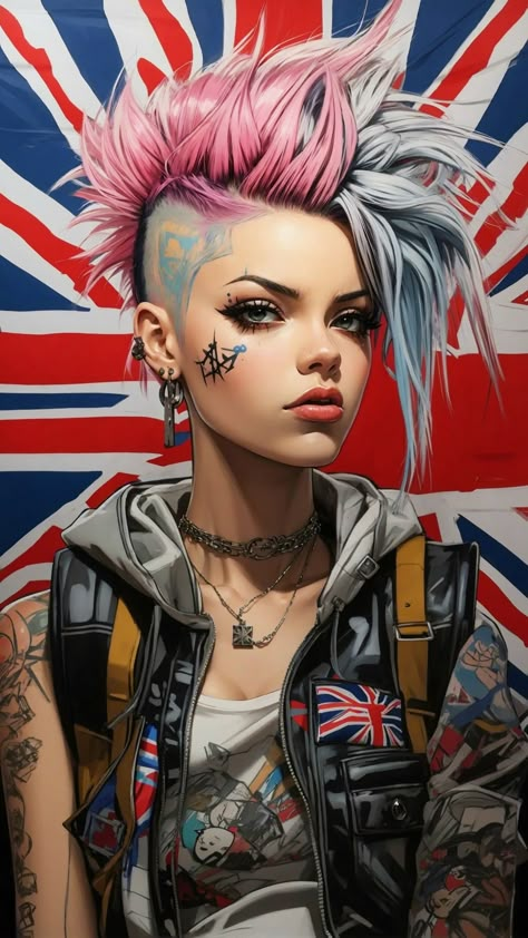 Punk Character Design, Punk Character, Chica Punk, Tears Art, Cyberpunk Female, Bob Hair Color, Cyborgs Art, Rap Beats, Nba Youngboy