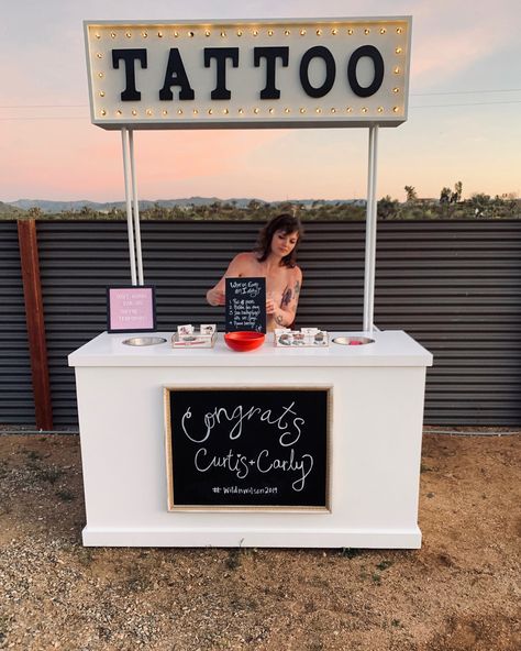 The Tattoo Booth ⚡️Temporary tattoos for wedding and events ⚡️ Northern CA & Beyond.  @thetattoobooth Wedding Booths Ideas, Tattoo Bar At Wedding, Tattoo Booth Wedding, Wedding Tattoo Booth, Frat Wedding Theme, Tattoo Theme Wedding, Tattoo Party Theme, Tattoo Bar Wedding, Party Tattoo Station