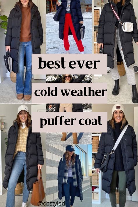 Hunter Boots Winter Outfit Snow, Puffer Jacket Outfit Europe, Fall Outfits Puffer Jacket, Womens Long Puffer Coat, Puffy Winter Jacket Outfits, Black Puffer Outfits For Women, Winter Outfit Outdoor, Winter Puffer Jacket Outfits Women, Black Long Puffer Coat Outfit