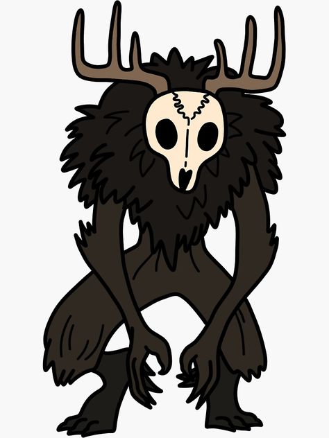 "Wendigo" Sticker for Sale by wisps-scribbles Wendigo Art Cute, Wendigo Illustration, Wendigo Character Design, Wendigo Fanart, Female Wendigo, Cute Wendigo, Scary Cartoon Characters, Wendigo Drawing, Wendigo Mask