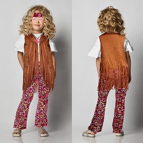 70s Hippie Outfits, Hippie Accessories, Outfits For Girls, Peace Sign Necklace, Hippie Peace, Fringe Vest, Hippie Pants, Hippie Costume, 70s Hippie