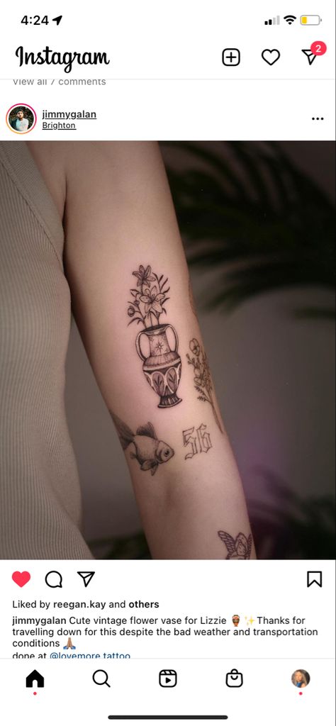 Vintage Vase Tattoo, Vase Tattoo, Vintage Vase, Vintage Vases, Vintage Flowers, Flower Vases, Flower Tattoo, Vase, Tattoos