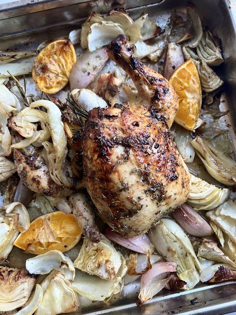 Herbs de Provence Roast Chicken with Fennel & Orange Chicken With Fennel, Steel Cut Oatmeal, Spatchcock Chicken, Whole Roasted Chicken, Herbs De Provence, How To Dry Rosemary, Green Cabbage, Whole Chicken, Fresh Rosemary