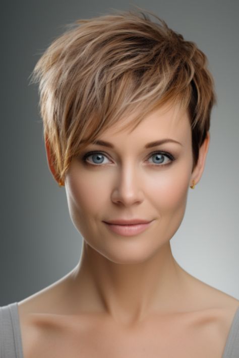 Opt for a pixie cut that features feathered bangs to add a soft touch to your short hair. These feathered bangs bring out your femininity. Click here to check out more stunning short hairstyles for women over 40 in 2023. Easy Short Haircuts, Feathered Bangs, Short Hair Images, Layered Bob Haircuts, Luscious Hair, Edgy Short Hair, Shot Hair Styles, Short Pixie Haircuts, Hair Collection