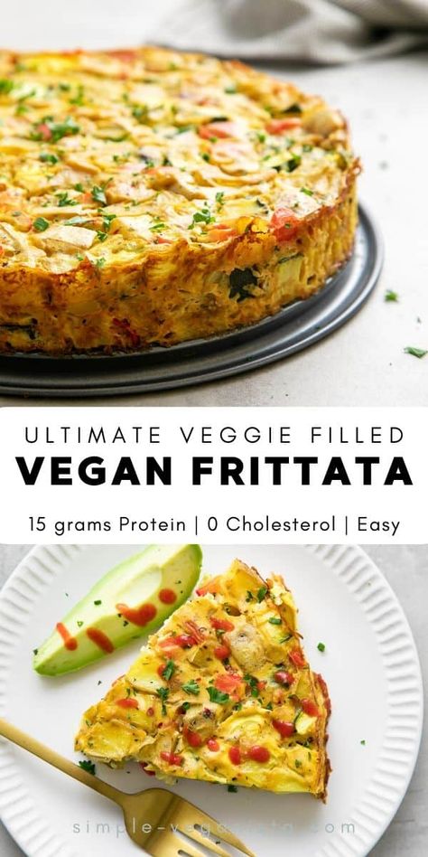 This vegan vegetable frittata recipe uses a creamy tofu base and is loaded with an assortment of veggies, such as potatoes, onions, bell peppers, zucchini and garlic. It's perfect for a hearty breakfast or brunch, and leftovers store well. #veganrecipes #healthyrecipes #frittata #vegan #plantbased Low Carb Vegan Lunch Ideas, Low Carb Vegan Gluten Free Recipes, Easy Vegan Vegetable Recipes, Whole Food Vegan Recipes Clean Eating, Vegan Kitchenaid Mixer Recipes, Low Carb Plant Based Breakfast, Vegan Zucchini Recipes Healthy, Dinner Ideas Vegan Easy, Vegan Healthy Breakfast Ideas