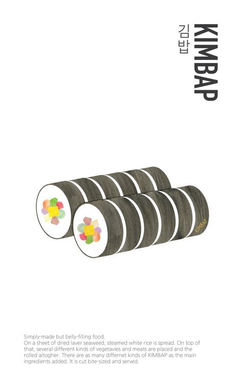 Kimbap Illustration, Kimbap Drawing, Korean Illustration, Restaurant Plan, Steamed White Rice, Cafe Branding, Filling Food, Fruit Illustration, Illustration Graphic