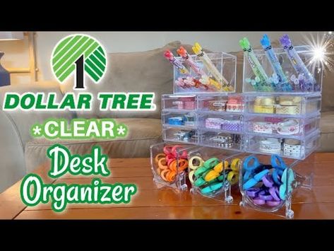 *CLEAR* Desk Organizer!!! | Easy & Stunning Organization Idea | Dollar Tree DIY! - YouTube Dollar Tree Desk Organization, Clear Desk Organizer, Diy Desktop Organizer, Tree Desk, Making Rugs, Clear Desk, Desk Organization Diy, Desk Organization Office, Desk Supplies