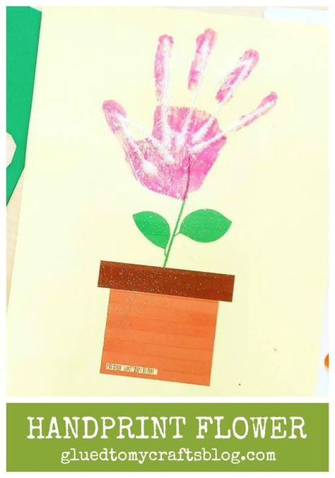 Handprint Flower Pot Kid Craft Idea w/free printable template Handprint Flower, Hand Print Flowers, Print Crafts, Pot Craft, Flower Pot Crafts, Long Flowers, Foot Print, Handprint Crafts, Kid Craft